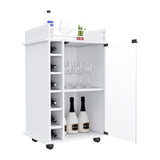 Tuhome Dukat Bar Cart with Two Shelves, Six Built-In Wine Racks, Four Casters, Modern Storage Solution for Kitchen or Dining Room