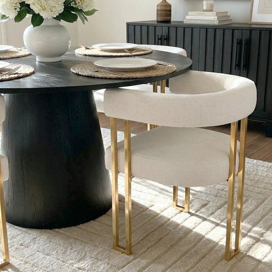 Dwen & Mia 46" Round Chenille Dining Table Set for 4 (5-Piece)
