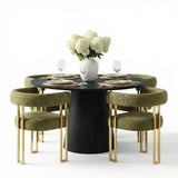 Dwen & Mia 46" Round Chenille Dining Table Set for 4 (5-Piece)