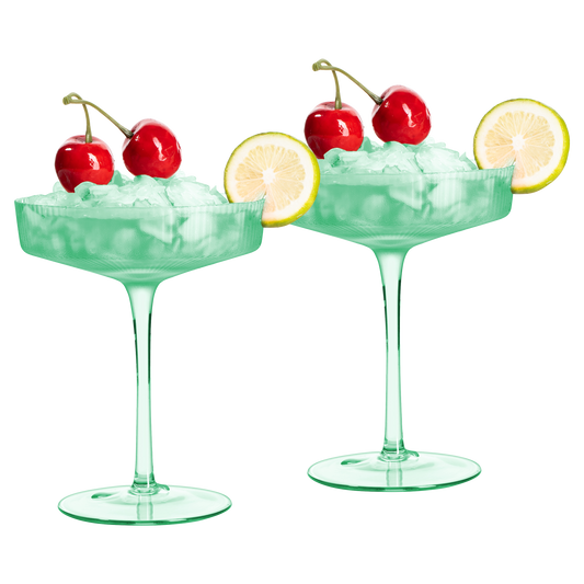 Ribbed Coupe Cocktail Glasses 8 oz | Set of 2 (Green)