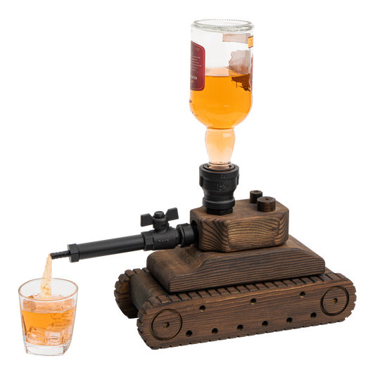 Tank Handcrafted Liquor Dispenser - Industrial Pipe Mahogany Wood