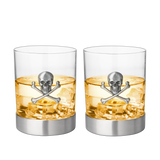 Skull & Skeleton Crossbones Pewter Whiskey - 11oz Set of 2