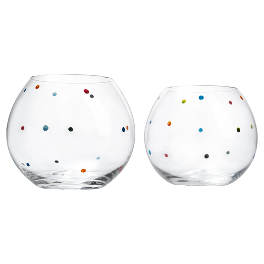 Polka Dot Set of 2 Stemless Bubble Wine Glasses 18 oz