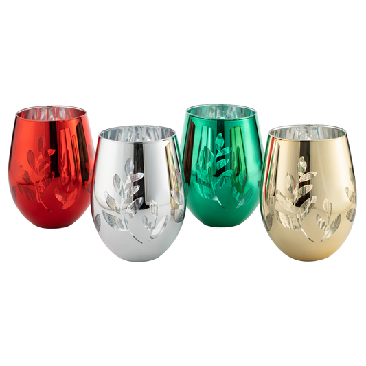 Multicolor 4-Piece Tree Stemless Wine & Water Glasses (Stemless)