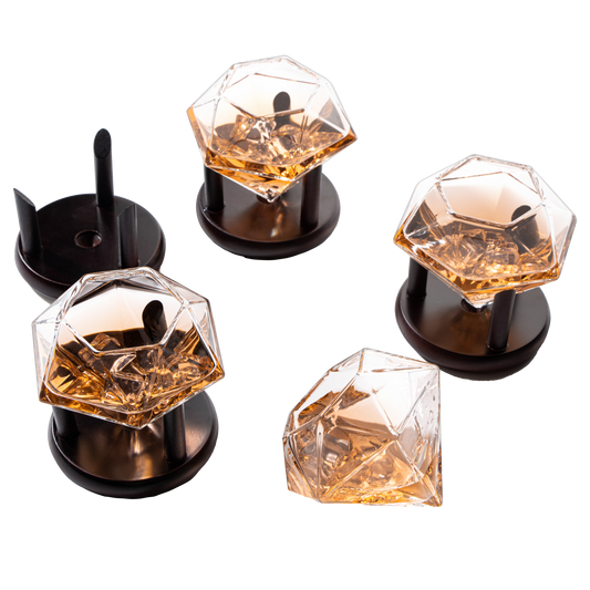 Set of 4 Diamond Whiskey & Wine Glasses With Wood Stands 10oz