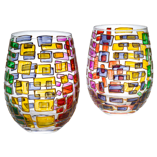 Renaissance Stained Glass Windows, (Stemless Wine Glasses)