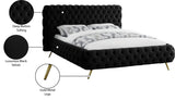 Delano Luxurious Velvet Bed with Deep Button Tufting, Elegant Gold Metal Legs, and Modern Design