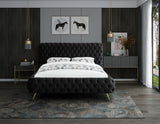 Delano Luxurious Velvet Bed with Deep Button Tufting, Elegant Gold Metal Legs, and Modern Design