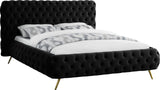 Delano Luxurious Velvet Bed with Deep Button Tufting, Elegant Gold Metal Legs, and Modern Design