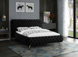 Delano Luxurious Velvet Bed with Deep Button Tufting, Elegant Gold Metal Legs, and Modern Design