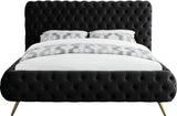Delano Luxurious Velvet Bed with Deep Button Tufting, Elegant Gold Metal Legs, and Modern Design