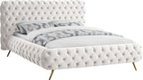 Delano Luxurious Velvet Bed with Deep Button Tufting, Elegant Gold Metal Legs, and Modern Design