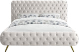 Delano Luxurious Velvet Bed with Deep Button Tufting, Elegant Gold Metal Legs, and Modern Design