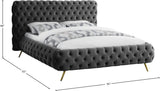 Delano Luxurious Velvet Bed with Deep Button Tufting, Elegant Gold Metal Legs, and Modern Design