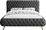 Delano Luxurious Velvet Bed with Deep Button Tufting, Elegant Gold Metal Legs, and Modern Design