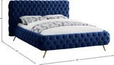 Delano Luxurious Velvet Bed with Deep Button Tufting, Elegant Gold Metal Legs, and Modern Design
