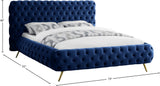 Delano Luxurious Velvet Bed with Deep Button Tufting, Elegant Gold Metal Legs, and Modern Design