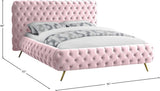 Delano Luxurious Velvet Bed with Deep Button Tufting, Elegant Gold Metal Legs, and Modern Design
