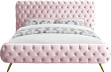 Delano Luxurious Velvet Bed with Deep Button Tufting, Elegant Gold Metal Legs, and Modern Design