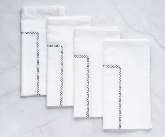 White Cloth Napkins - Diamond Embroidered Napkins