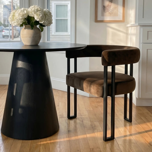 Dwen & Mia 35" Round Black & Velvet Set for 2 (3-Piece)
