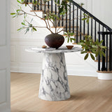 Dwen 35" Modern Faux Marble Round Pedestal Console Table