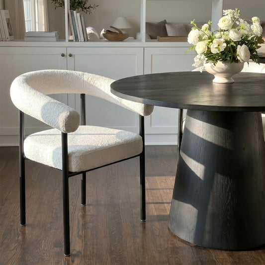 Dwen & New York 46" Round & Boucle Dining Table Set for 4 (5-Piece)