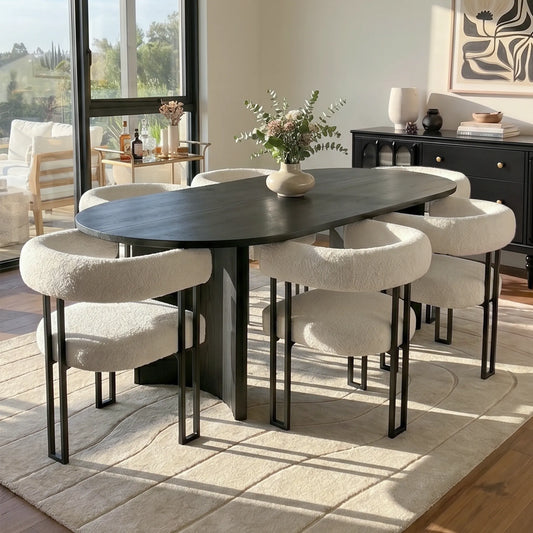 Dwen & Rola 79" Boucle Oval Dining Table Set for 6 (7-Piece)