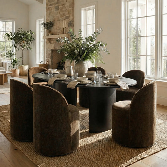 Dwen & Doris 79" Black Oval Dining Table Set for 6 (7-Piece)