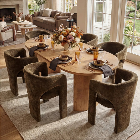 Khloe Modern Chenille Dining Chair with Arms (Set of 6)