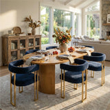 Dwen & Mia 79" Oval Chenille Dining Table Set for 6 (7-Piece)