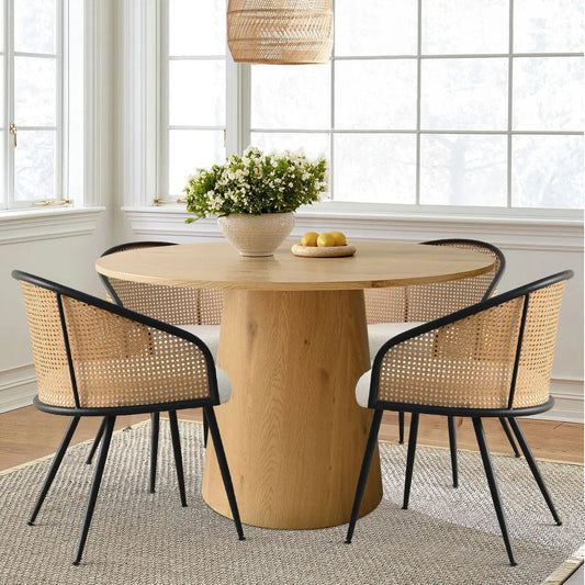 Jules Upholstered Rattan Dining Chair with Arms (Set of 4)
