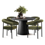 Dwen & New York 46" Round Black & Velvet Dining Table Set for 4 (5-Piece)
