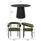 Dwen & New York 46" Round Black & Velvet Dining Table Set for 4 (5-Piece)