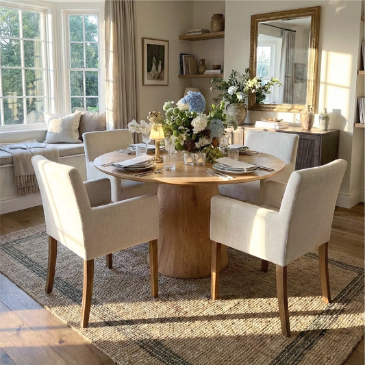 Dwen & North 46" Round Dining Table Set for 4 with Arms (5-Piece)