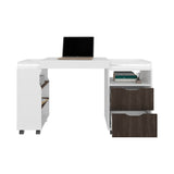 San Diego 54" Expandable Desk with Two Drawers, Seven Storage Shelves, Rolling Caster Base, Space-Saving Home Office Desk, Retractable Workstation for Study, Living Room or Small Spaces