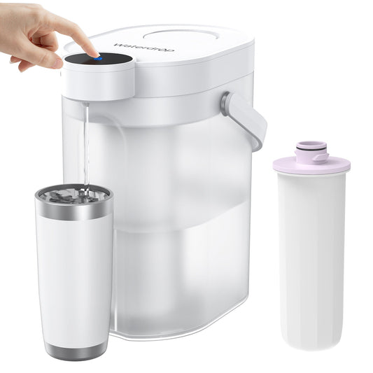 Waterdrop TDS Reduction Rechargeable Water Filter Dispenser, 5-Stage Instant Electric Powerful Pitcher, Better Flavor, 15-Cup Portable Countertop Water Filtration System with 1 Filter, White