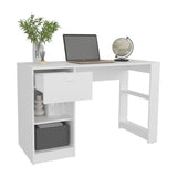 Home Office Desk with 2 Drawers and Open Shelf, 120 Wide, Space-Saving Design
