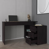 Upton L-Shape Home Office Desk, Modern Studio and Bedroom Study Table with Spacious Work Surface, Built-In Shelves and Drawers for Storage, Dark Wood Finish for Durability and Easy Maintenance