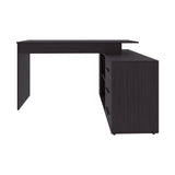 Upton L-Shape Home Office Desk, Modern Studio and Bedroom Study Table with Spacious Work Surface, Built-In Shelves and Drawers for Storage, Dark Wood Finish for Durability and Easy Maintenance
