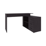 Upton L-Shape Home Office Desk, Modern Studio and Bedroom Study Table with Spacious Work Surface, Built-In Shelves and Drawers for Storage, Dark Wood Finish for Durability and Easy Maintenance