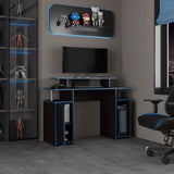 Keria 47" Wide 2-Tier Gamer Desk with Three Shelves, PC Tower Stand, Raised Monitor Shelf, Spacious Work Surface, Modern Desk for Gaming, Home Office, Work-from-home Setup