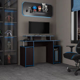 Keria 47" Wide 2-Tier Gamer Desk with Three Shelves, PC Tower Stand, Raised Monitor Shelf, Spacious Work Surface, Modern Desk for Gaming, Home Office, Work-from-home Setup