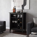 Essential Bar Cabinet with Open Display Shelf, Built-In Wine Rack Cubbies, Smooth-Glide Storage Drawer and Spacious Top Surface for Elegant Home Entertaining, Beverage Organization and Modern Bar.
