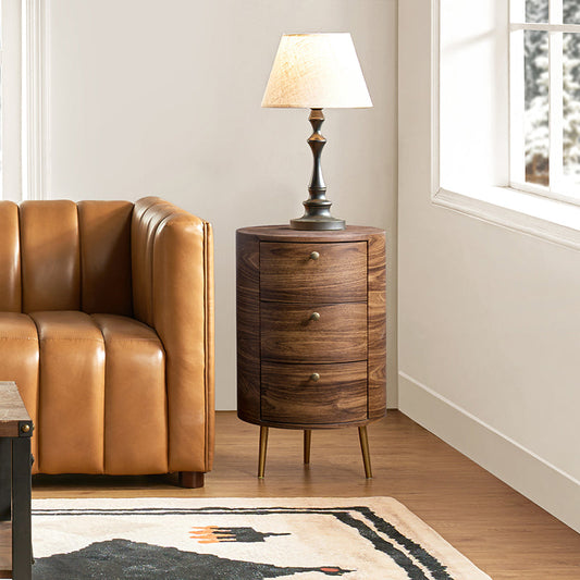 Etta 26" Tall Drum 3 - Drawer Round Boho End Table