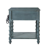 Ira 26" Tall Farmhouse Solid Wood End Table with Built-in Charging Outlets(Optional Types)