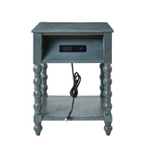 Ira 26" Tall Farmhouse Solid Wood End Table with Built-in Charging Outlets(Optional Types)