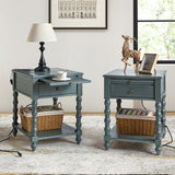 Ira 26" Tall Farmhouse Solid Wood End Table with Built-in Charging Outlets(Optional Types)