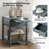 Ira 26" Tall Farmhouse Solid Wood End Table with Built-in Charging Outlets(Optional Types)
