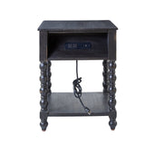 Ira 26" Tall Farmhouse Solid Wood End Table with Built-in Charging Outlets(Optional Types)